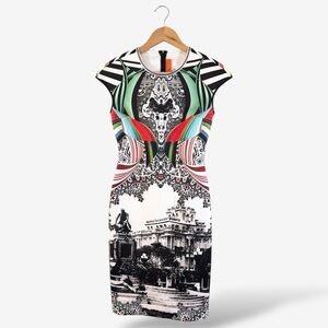 Clover Canyon Sheath Dress Size XS Swirling Scarf Print Neoprene Scuba Knit